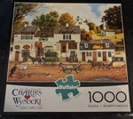 Buffalo Olde Cape Cod 1000 Pc Puzzle Charles Wysocki With Poster Horses In Town. Fixed Price $8.99.