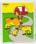 Vintage Playskool Wooden Puzzle Farm Animals 6PCS Cows Chickens 186-02. Fixed Price $7.00.