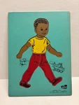 Rare 1968 Wooden Puzzle Judy Company Vtg Pc Black Boy Teal Yellow Red Toy. Fixed Price $15.00.