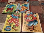 Vtg Set Of 4 Warren Built-rite Shaped Inlaid Hobo Clown Puzzle Furry Hair Creepy. Fixed Price $20.00.