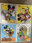 Lot 4 Vintage Disney Playskool Wood Tray Puzzles Mickey Friends Beach Sorcerer. Fixed Price $12.99.