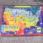 Eeboo Piece United States Map Puzzle Ages 3+ Recycled Cardboard 2019. Fixed Price $9.00.