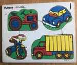 Vintage Playskool Things With Wheels 180-04 Tractor Truck Car Bike Wooden Puzzle. Fixed Price $7.99.