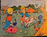 Vtg Sta-n-place Jigsaw Tray Puzzle Built Rite 131:29 Usa Boy Girl Farm Animals. Fixed Price $8.99.