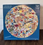 Vintage 1980S Springbok Circular Round Stuck On Stickers 500 Piece Jigsaw Puzzle. Fixed Price $41.50.