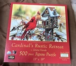 Suns Out Cardinal's Rustic Retreat' Janene Grende 500 Piece Jigsaw Puzzle 13X 19. Fixed Price $16.99.