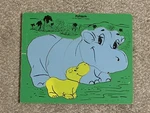 Vtg Playskool Wooden Puzzle Hippo & Baby W/ Pieces 275-38 Frame Tray. Fixed Price $13.99.