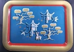 Mcm Vintage Metal Lap Tv Tray With Oriental/asian Design 12.5" X 17.5". Fixed Price $19.99.