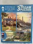 3 Thomas Kinkade Studios Jigsaw Puzzle Ceaco Lighthouse Cottage Landscapes Ob. Fixed Price $14.00.