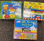 Dr. Seuss Lot 3 Floor Puzzles Lorax, One Two Fish, Places Go 48PC 20X28. Fixed Price $45.00.