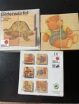 Bilderwurfel Wood Picture Puzzles 4 In 1 Made Germany Turtle Teddy Bear Cat Vtg. Fixed Price $29.00.