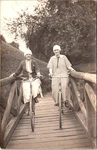 Two Women Bicycling : Wooden Bridge Flapper Era Leonar Rppc C1920'S. Fixed Price $24.00.