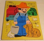 Vintage Wooden Tray Puzzle Playskool Farmer 195-1 14 Pc Dog Cat #2 Guc. Fixed Price $11.98.