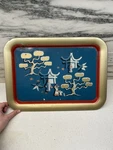 Vintage Metal Tv Serving Tray Asian Oriental Mcm 17.5". Fixed Price $25.00.
