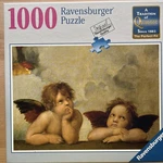 Raffaello: Cherubs Puzzle Ravensburger Raphael Two Gazing Angels 1000 Pcs. Fixed Price $15.00.