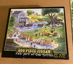 Folk Art Of Bob Pettes 500 Piece Puzzle Called Rudolph's Mill. Fixed Price $20.00.