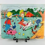 Vtg Sta-n-place Jigsaw Tray Puzzle Built Rite 131:29 Usa Boy Girl Farm Animals. Fixed Price $14.99.