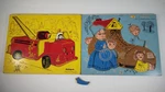 Vtg Playskool Wood Tray Puzzles Fire Truck 360-26 Old Woman In The Shoe 185-15. Fixed Price $7.50.