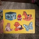 Vintage Sifo Wooden Tray Puzzle Yellow Toys Baby Butterfly Rocking Horse 1976. Fixed Price $50.00.