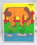 1982 Vintage Playskool Horse And Frog 5 Piece Wooden Frame Tray Puzzle 186-07. Fixed Price $15.00.