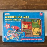 Vintage First Learning Wooden Usa Map Floor Puzzle 26 Pcs 36X24 Complete Openbox. Fixed Price $39.95.