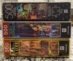 3 Puzzle Lot, 500 Pce, Great Multi-pack Value, Milton Bradley Landscapes. Fixed Price $18.00.