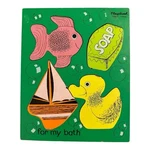 Vtg Playskool For My Bath Wooden Tray Puzzle #155AN-16 4 Pcs Fish Duck Soap Boat. Fixed Price $12.00.