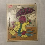 Vintage 1993 Playskool Barney Dancin The Rain Wooden Tray Puzzle. Fixed Price $15.00.