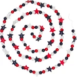 9 Foot Decorative Red White Blue Bead Garland With Wooden Stars Vinta. Fixed Price $32.99.