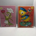 Vintage 1950'S Inlaid Built Rite Sta-n-place Two Furry Puzzles Fuzzy Feel. Fixed Price $18.99.