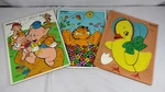 Vtg Playskool Lot Of 3 Wooden Tray Puzzles Little Pigs, Garfield, Chick. Fixed Price $13.98.