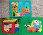 Vintage Playskool Wooden Puzzle Nursery Rhyme: Fairy Tale Town, 3 Pigs, Boy Blue. Fixed Price $35.00.