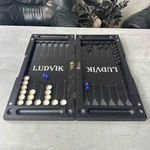 Luxury Glass Backgammon Set Carbon Fiber Edition Custom Personalized Wood Board. Fixed Price $449.00.