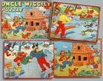 1949 Uncle Wiggily 3 Puzzle Set In Box Milton Bradley Howard R. Garis Complete. Fixed Price $79.95.