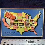 Antique 1915 Parker Brothers Wooden United States Puzzle Map - Complete In Box. Fixed Price $42.00.