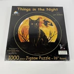 Sunsout Round Jigsaw Puzzle Things The Night Halloween Witch Black Cat Sealed. Fixed Price $29.99.