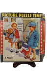 Vintage 1949 Saalfield Picture Time 3 Complete Jigsaw Puzzles W/orig Box. Fixed Price $19.99.