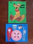 2 Vintage Playskool Wood Puzzles Walt Disney Pluto And Setting The Table. Fixed Price $22.00.