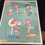 Vintage Playskool Wooden Puzzle First Super Sports 1992 4-PCS. Fixed Price $14.95.