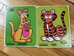 2 Vintage Jaymar Kangaroo & Tiger Interlocking Inlaid Oo-zoo Puzzles 7 Pc 3-5 Yr. Fixed Price $11.13.