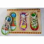 New 3 Wooden Tie Shoe Lacing Threading Matching Puzzle Educational Preschool Toy. Fixed Price $21.05.
