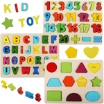 Wooden Puzzles For Toddlers, Alphabet Number Shape Kids Preschoo.... Fixed Price $12.22.