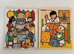 2 Vtg Playskool Kids Wood Puzzles Birthday Party Playing Doctors 1980S. Fixed Price $14.99.