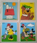 Lot Of 4 Vintage Playskool Mickey, Minnie, Yogi, Snoopy, And Woodstock. Fixed Price $39.99.