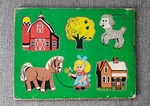 Vintage Connor Toy 6 Pc Wooden Kids Puzzle Farm Scenes Animals. Fixed Price $8.74.