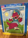 Playskool Vintage Wooden Puzzle 328-10 7PC Barney Touchdown Preschool. Fixed Price $17.00.