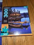 Buffalo Jigsaw Puzzle Darrell Bush Crescent Moon Bay 300 Pce Complete Log Cabin. Fixed Price $6.00.