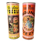 Vintage H-g Toys Tin Puzzle Cannisters Empty, Snow White And Hansel & Gretel. Fixed Price $21.00.