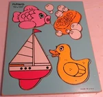 Vintage Usa Playskool 4PC Wooden Puzzle For My Bath #180-07 Fish Soap Boat Duck. Fixed Price $15.73.