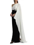 Teri Jon By Rickie Freeman Gown One Shoulder Cape Sleeve Size 2 Black White $870. Fixed Price $349.00.
